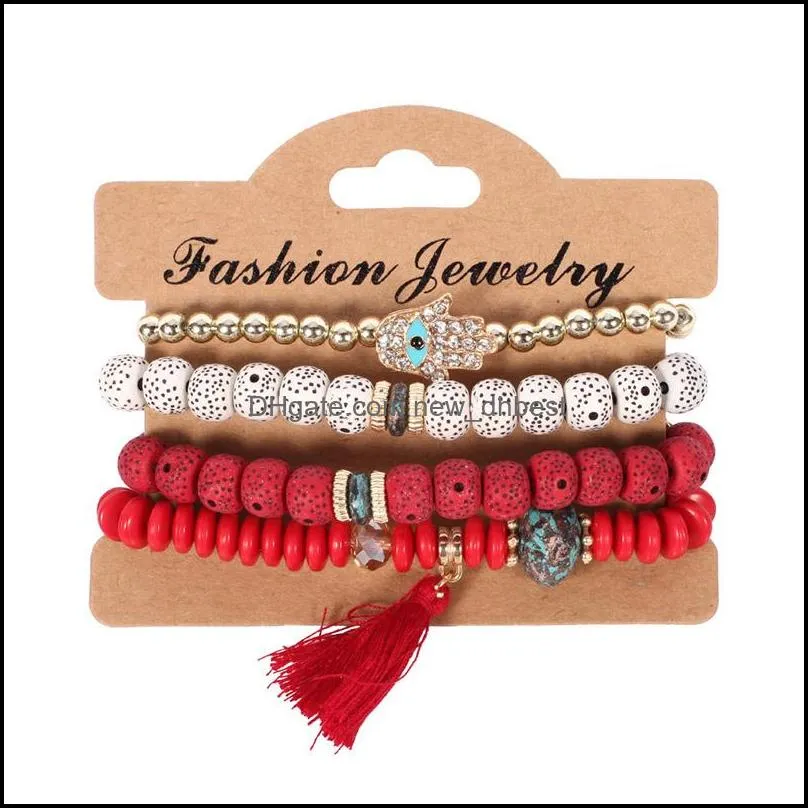  fashion bracelet set vintage ethnic multilayer big beads charm bracelets boho statement flower bracelet for women jewelry
