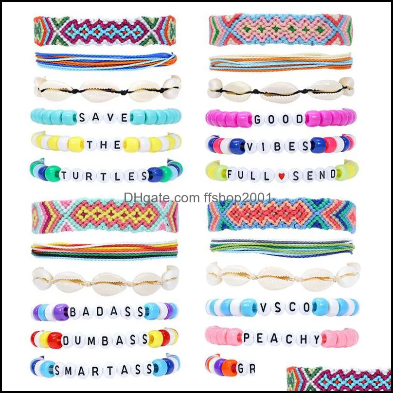 colorful cotton rope bracelet with letter bead bangle set girl handmade braid bracelets summer beach accessories q583fz