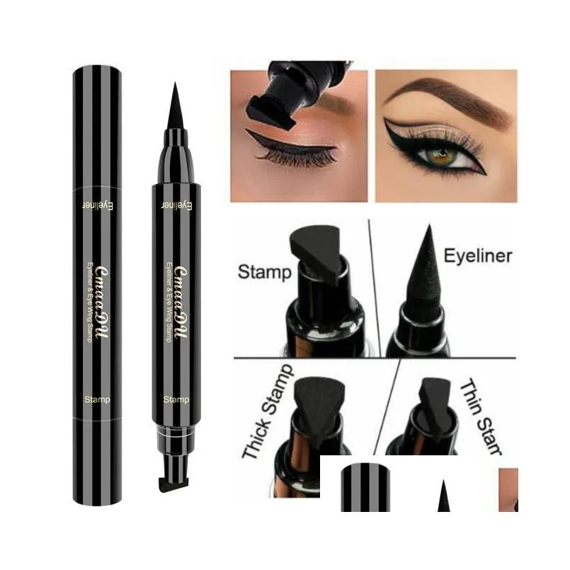 double head stamp wing eyeliner pen black liquid eye liner pens waterproof natural easy to wear cmaadu makeup pencils