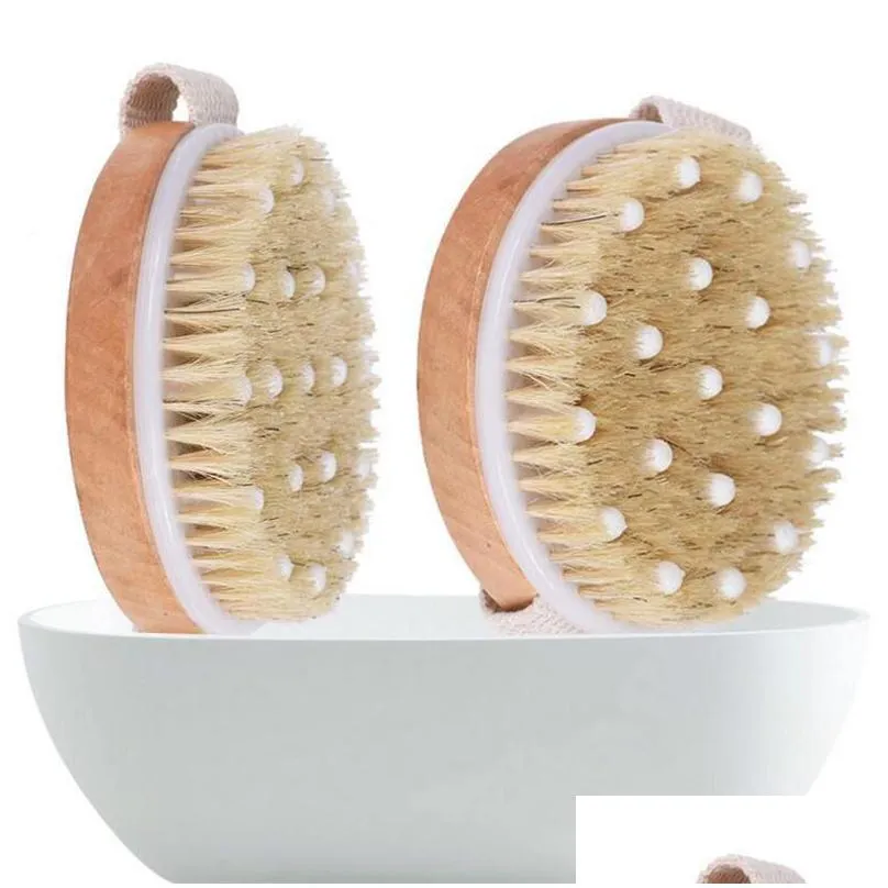 natural bristles bath brush body massage shower brush handheld wooden exfoliating bathing brush body spa skin cleaning brushes