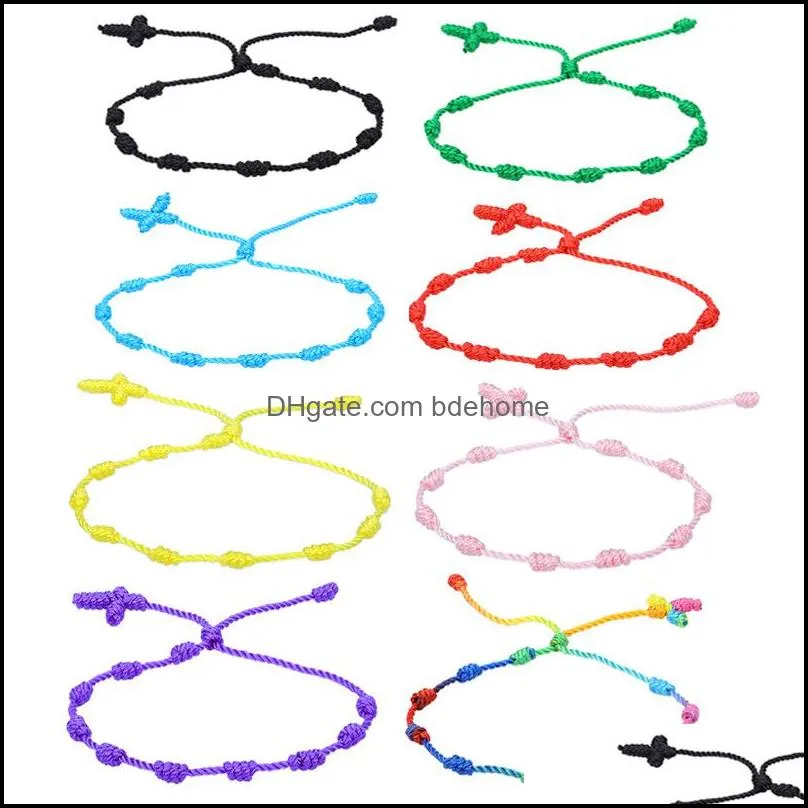 colorful 7 knots string bracelets for protection good luck amulet success prosperity handmade rope bracelet lucky charm bangles