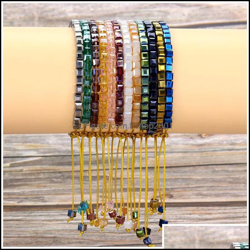 handmade crystal bracelet bohemian string braided beads anklets adjustable hand jewelry gifts for women girls q558fz
