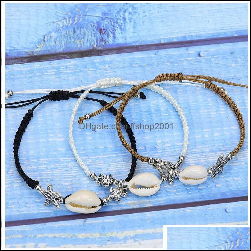 simple beach accessories anklet bracelet sea shell starfish wave charm braided rope bracelets for women summer gift b18a