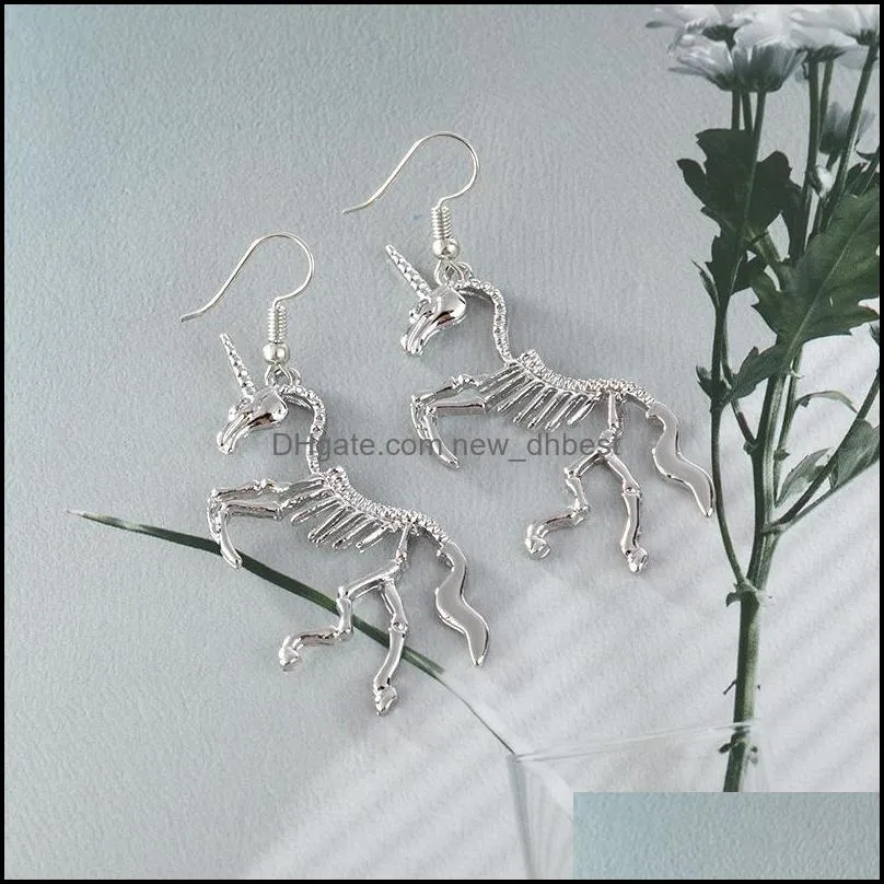 punk cool horse skeleton silver color charm dangle earring for women hip hop unique skull drop earrings harajuku trendy jewelry