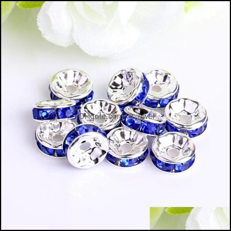 coalt blue 200pcs/lot silver plated rhinestone crystal round beads spacers beads 6mm 8mm 10mm czech crystal beads 3 w2