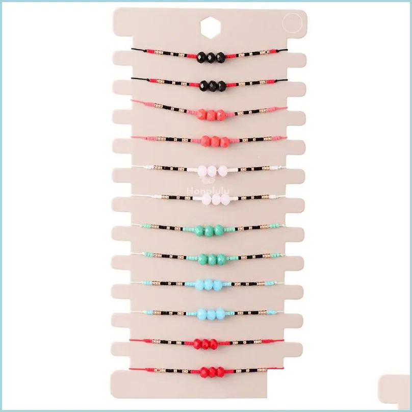 12pcs/set natural stone beads charms bracelets for women 12 color adjustable handmade woven rope chain jewelry children birthday gift