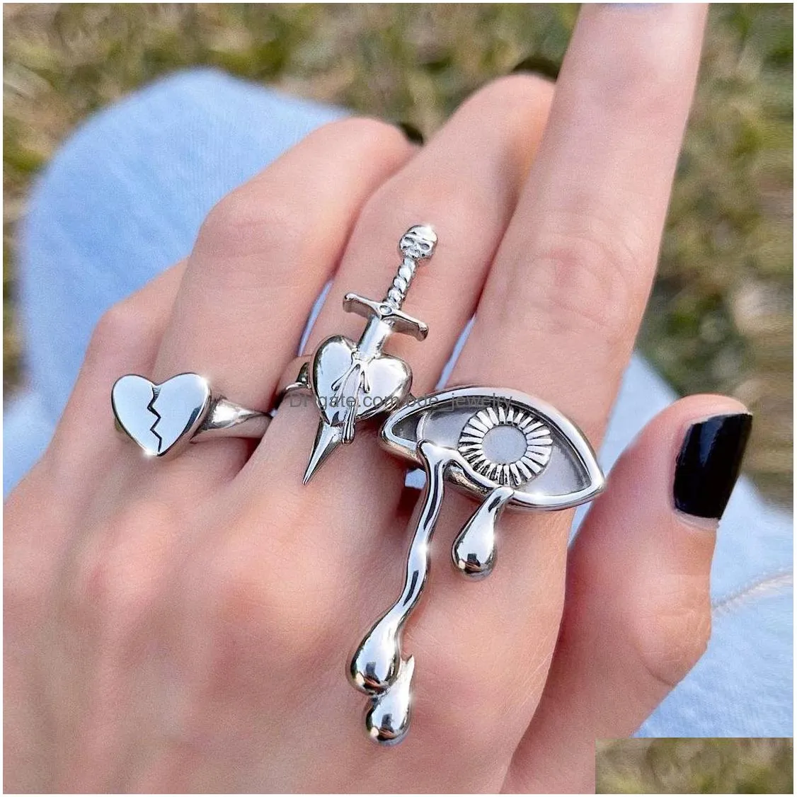 fashion jewelry knuckle ring set sword heart evil eye stacking rings midi rings sets 3pcs/set