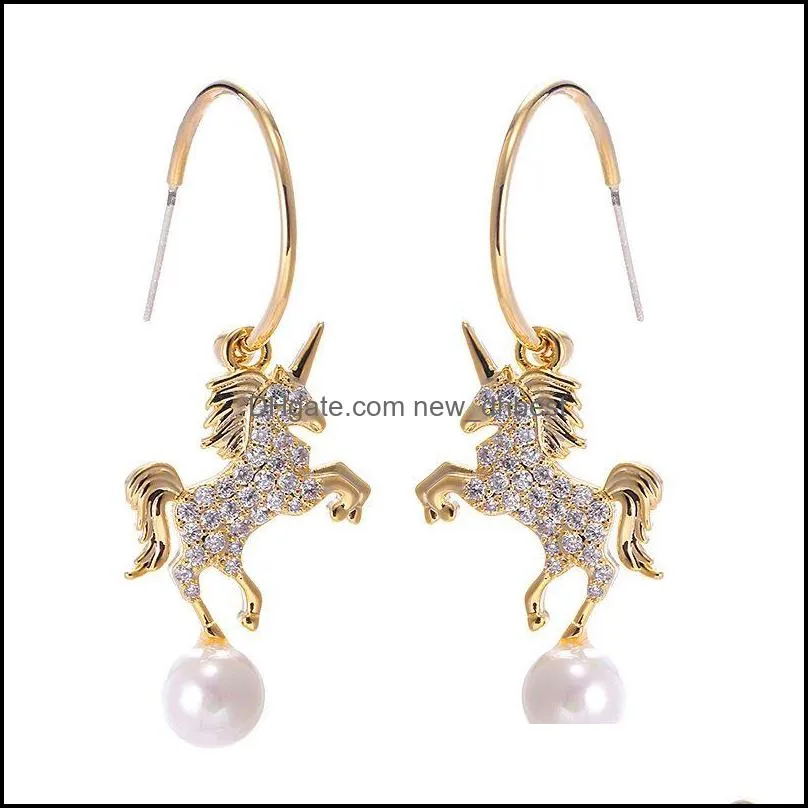 animal series girls charm fashion wild horse full zircon exquisite earrings for women gifts jewelry
