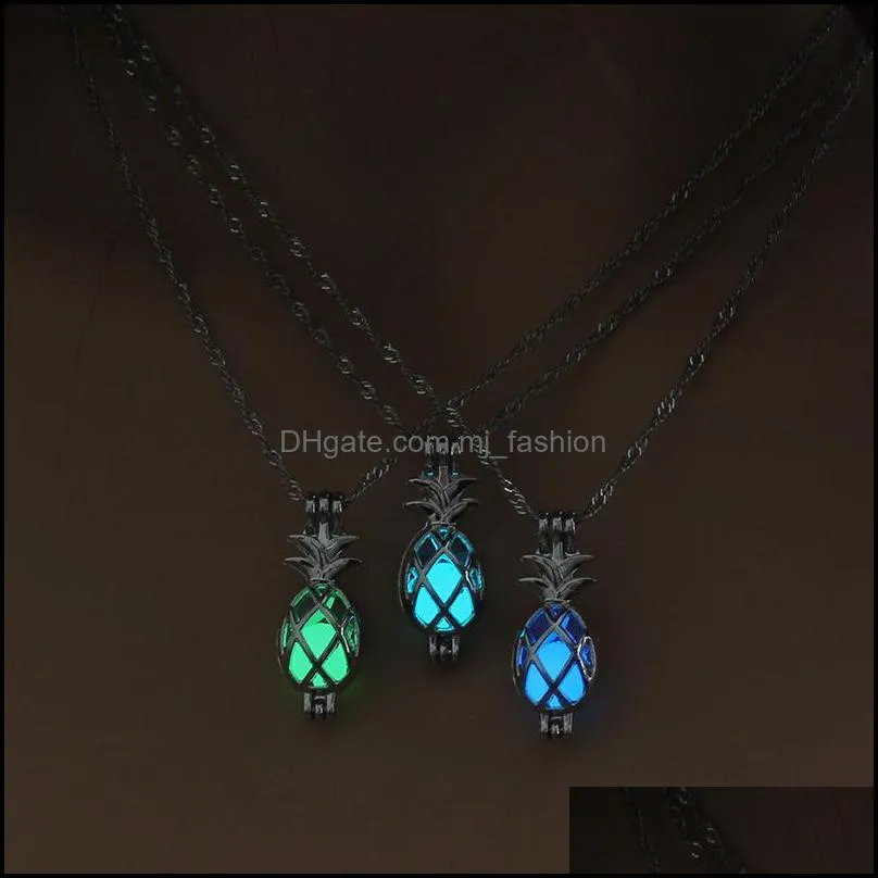 luxury glow in the dark pineapple necklaces hollow luminous stone pearl fruit cage pendant necklace for women ladies fashion jewelry