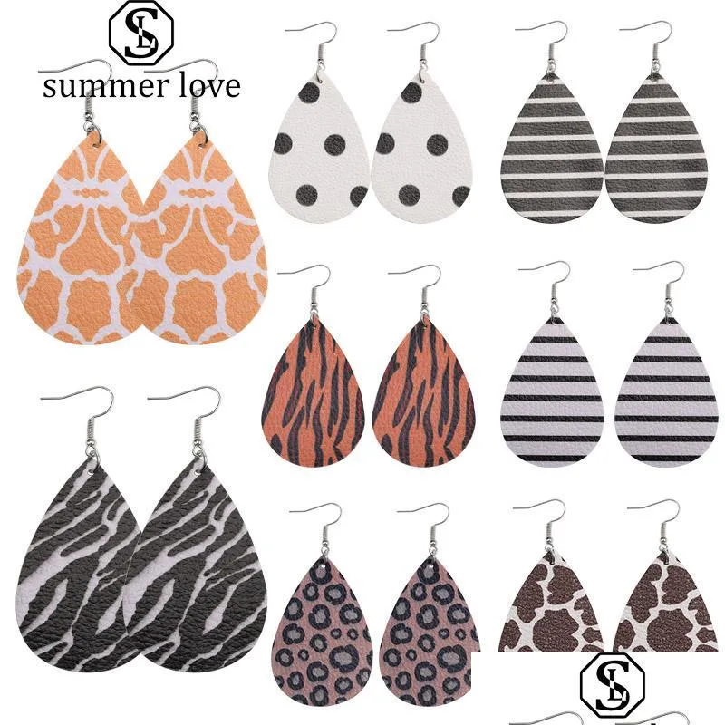 boho fashion designer pu faux leather dangle earrings leopard zebra stripe marble pattern light weight for women girls double sided