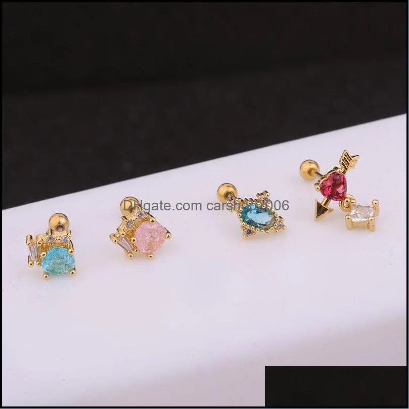 1pc colorful zircon cartilage ear stud dangle earring helix piercing bar small earrings fashion jewelry women girls a91z