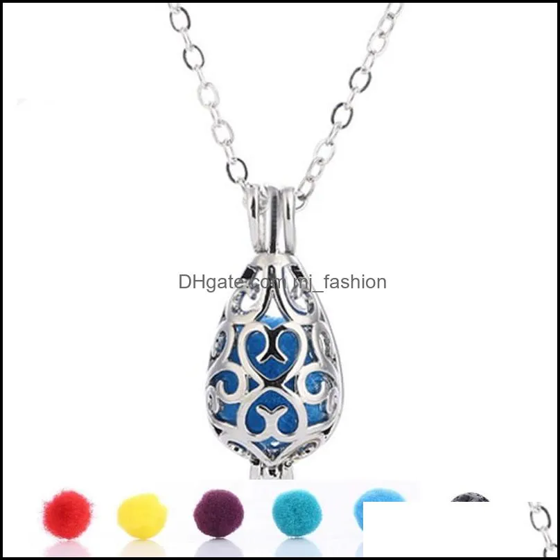 fashion lava rock stone cage pendant necklace diffuser  oil water drop shape charm necklaces for women jewelry gift