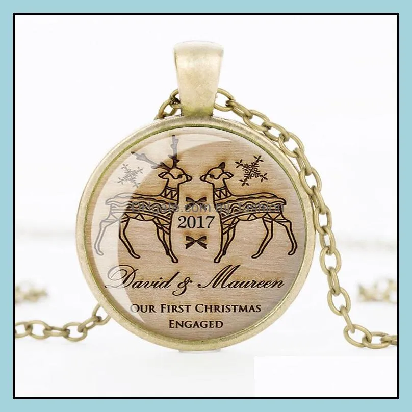 2017 christmas reindeer floating locket necklaces bronze/silver/black circle glass pendant necklace for men women fashion jewelry