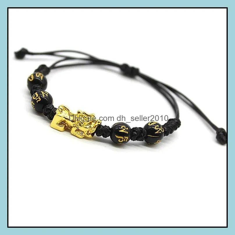 unisex obsidian stone chain bracelet rope wristband gold animal wealth health rich good luck beads bracelets for women men