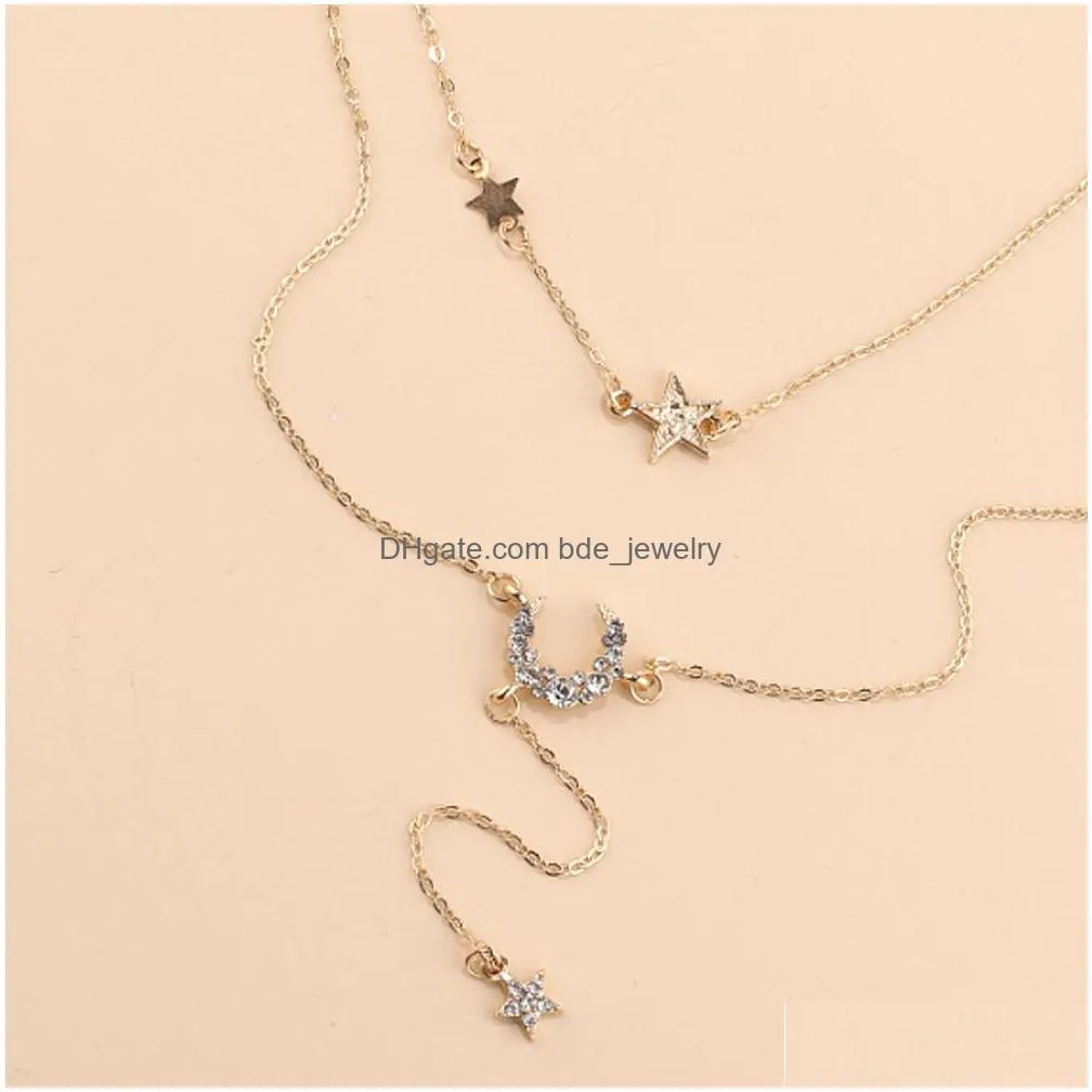 fashion jewelry double layer necklace rhinstone stars moon pendant choker necklaces