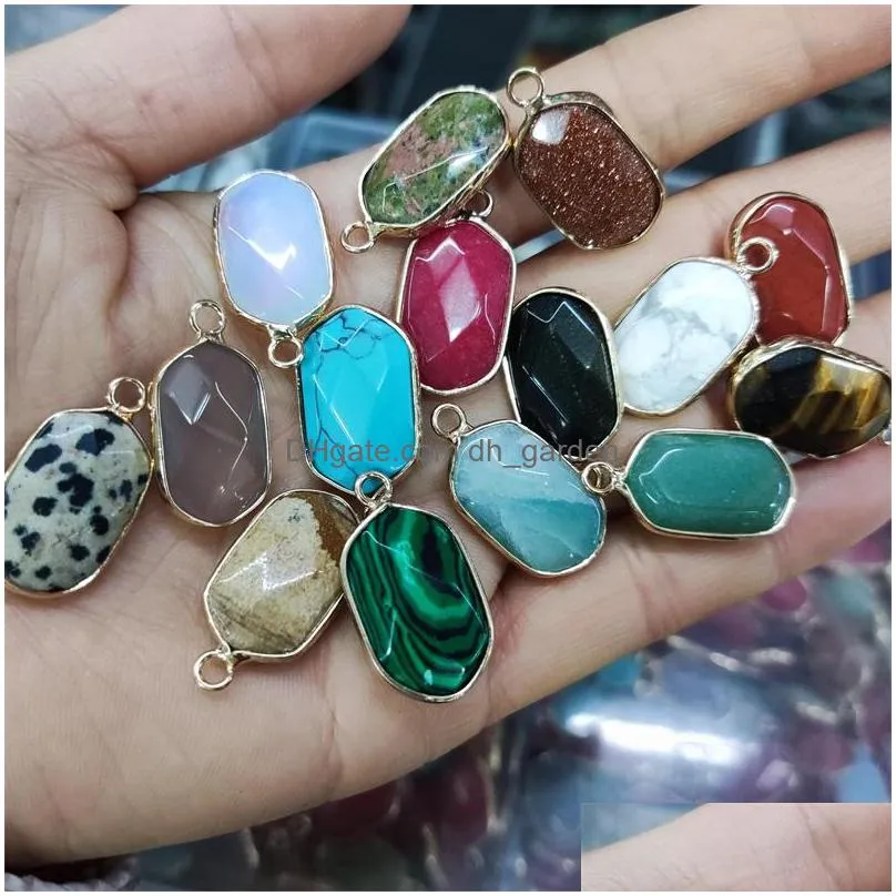 gold edge natural crystal oval hexagon stone charms rose quartz pendants trendy for jewelry making wholesale