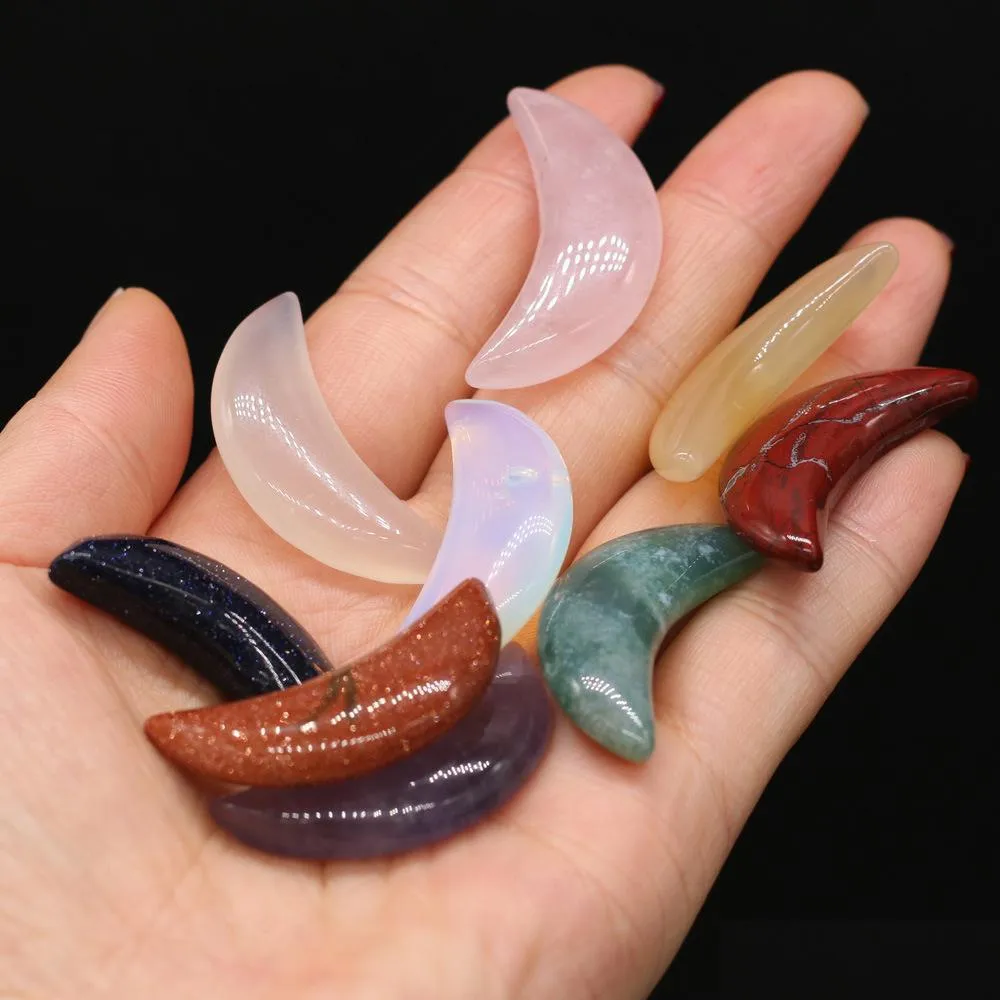 loose reiki healing hand piece crescent moon natural stone beads mineral crystals tumbled stones gemstones ornament home decoration