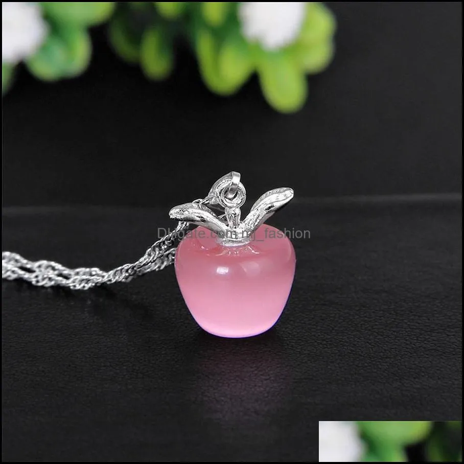 high quality cute mini  pendant necklaces 9 color opal moonstone fruit shape charm waterwave chains for women fashion jewelry