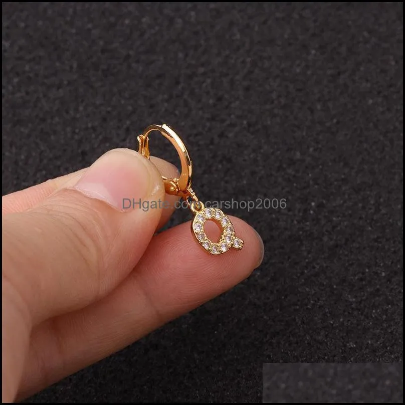 az letter earrings small alphabet dangle earring charms rhinestone ear loop cubic zirconia jewelry gift dhs x967fz