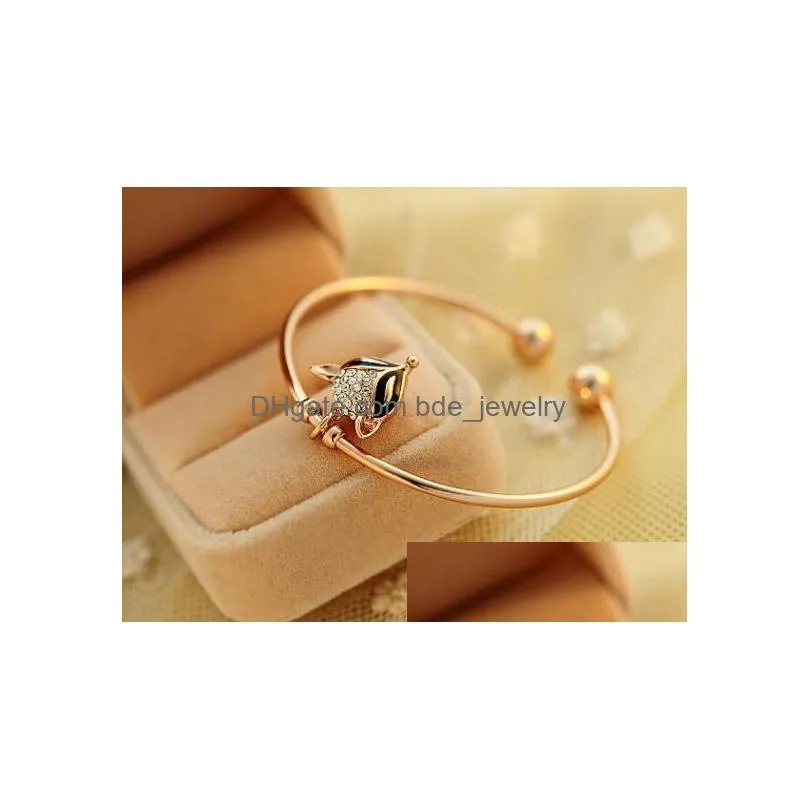 europe fashion jewelry cute rhinstone fox dangle rose gold bangle bracelet womens bracelets