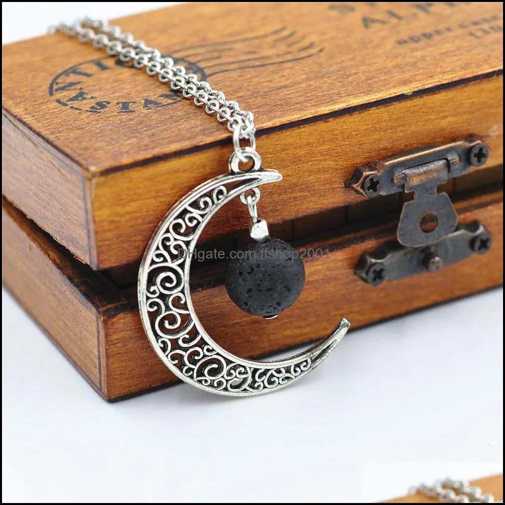 3styles 14mm lava stone bead moon necklace volcanic rock aromatherapy essential oil diffuser necklace for women jewelry