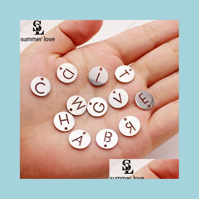 high quality stainelss steel 26 intial letter small pendant charm for bracelet necklace silver alphabet charm for diy jewelry making