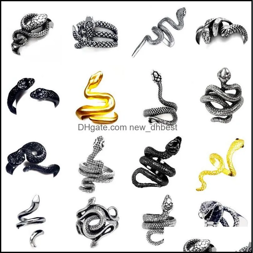 vintage animals cluster punk snake ring for men women exaggerated antique sliver color fashion personality stereoscopic opening adjustable