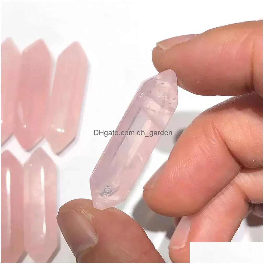 natural crystal stone hexagon prism rose quartz charms pendant for necklace earrrings jewelry making