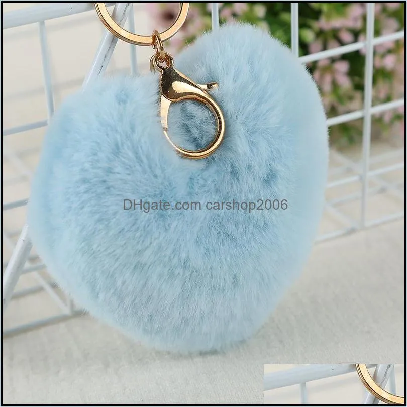 fashion heart pompoms key rings colorful fuzziness plush balls keychains decorative pendant for women bag accessories p53fa