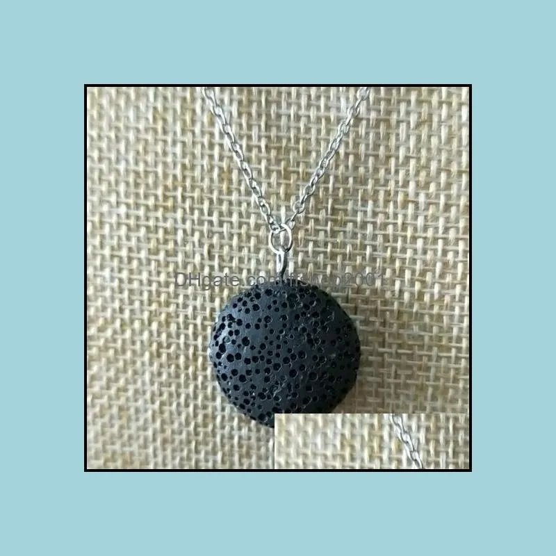 fashion silver color round lava stone necklace volcanic rock aromatherapy essential oil diffuser necklace for women jewelry