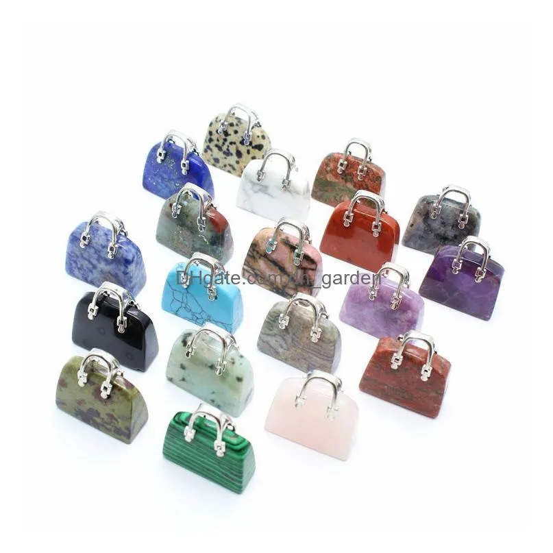 silver 20mm natural stone charms mini bag ornament healing crystal reiki gemstone pendant crafts home decoration gift