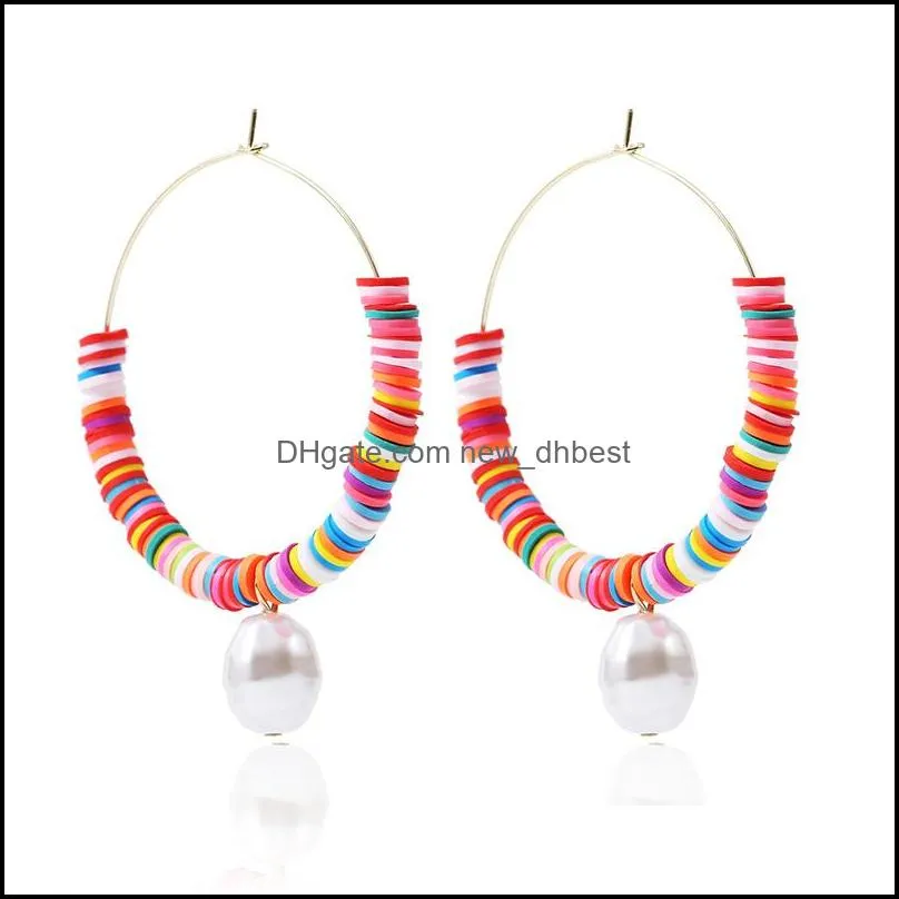 boho colorful polymer clay charm hoop earrings for women fashion alloy shell pendant korean jewelry