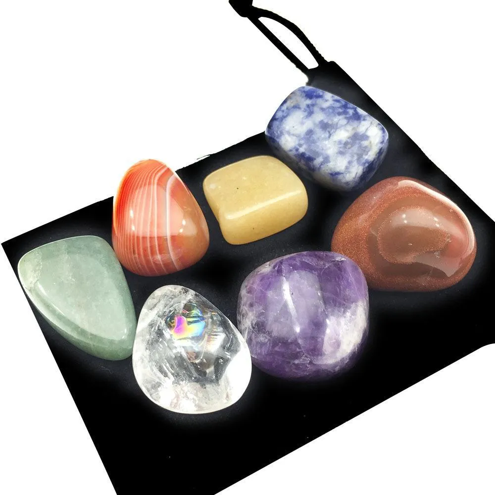 irregular seven chakra energy stone combination set natural healing crystal gemstone ornaments decoration gifts bag for children