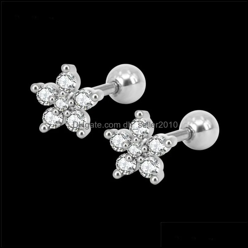 4 color small flower 5a flash zircon stud earrings for women girl titanium steel gold silver studs earrings elegant jewelry
