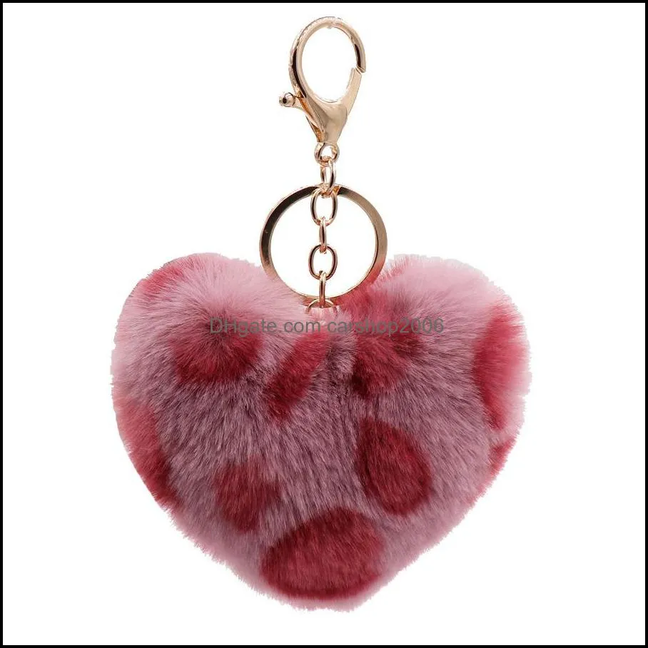 leopard love fluffy ball key rings soft and fuzzy pompom keyfobs holder lady fashion pendant cute heart pompoms keyring p29fa