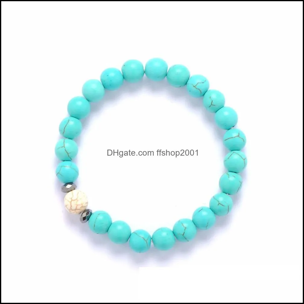 fashion natural stone bracelet 8mm white blue turquoise bead bracelet for women men bracelet