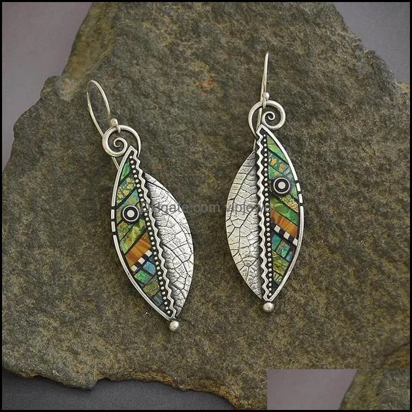 abstract ear studs rainbow green leaf necklace serrated alloy silver plating men womem chain statement earrings fashion 4 41fsa l2