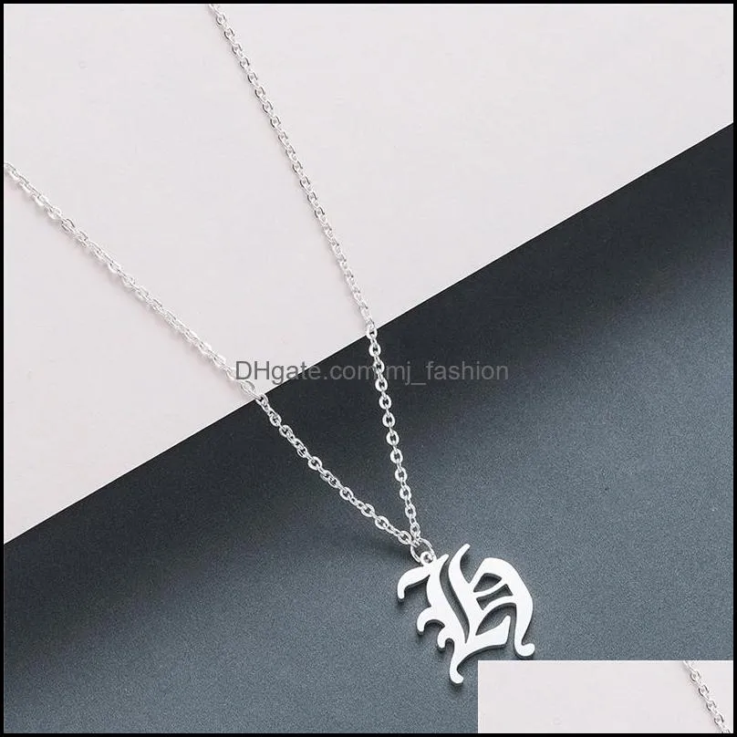 stainless steel 26 english alphabet initial old english alphabet silver plated capital letter pendant necklace jewelry gift for women