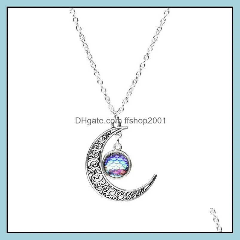 fashion drusy druzy necklaces 12mm mermaid fish scale pendant necklaces fish scale moon necklace for women lady jewelry