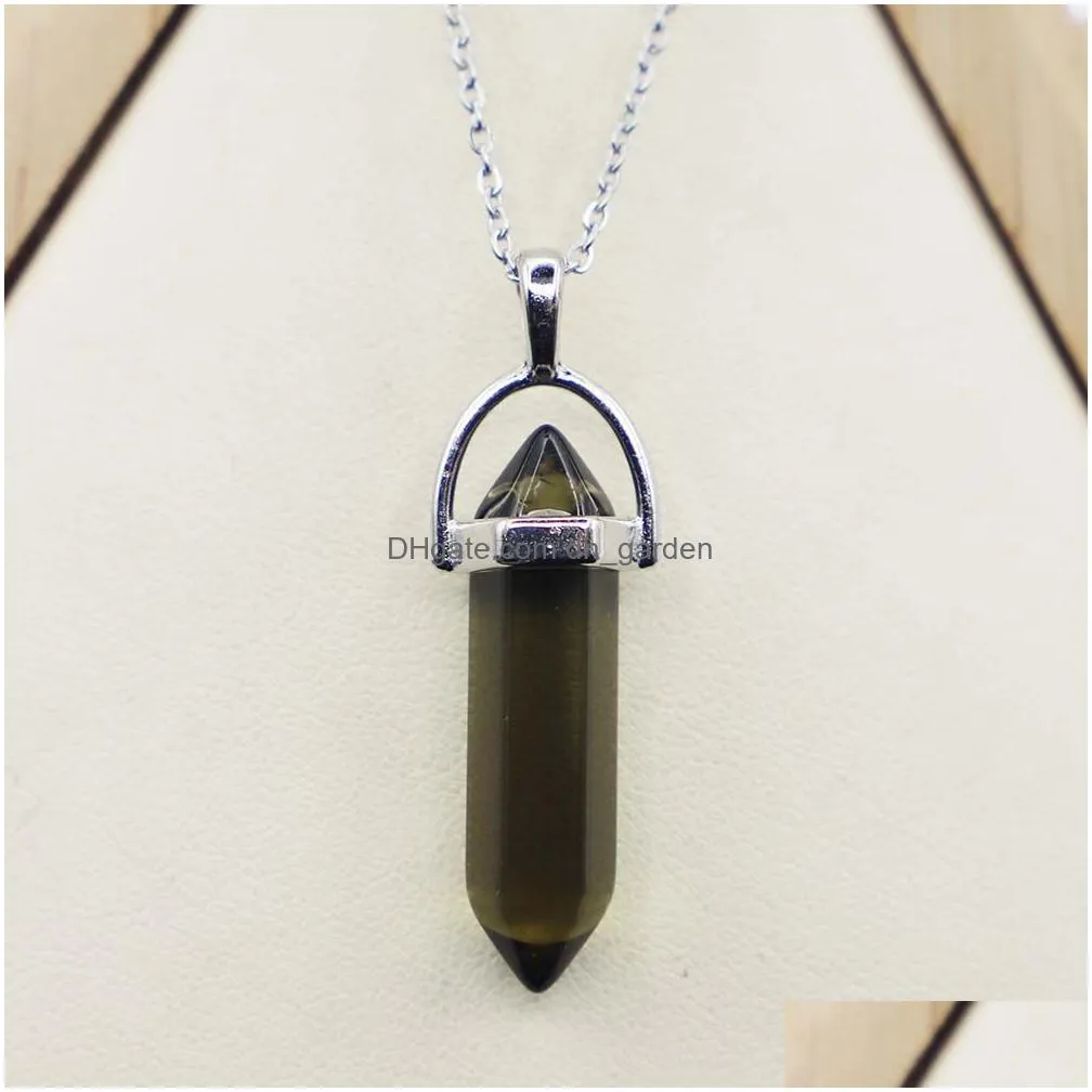 rainbow glass hexagonal column point pendant black cord necklace cylindrical charms minerals healing crystal jewelry