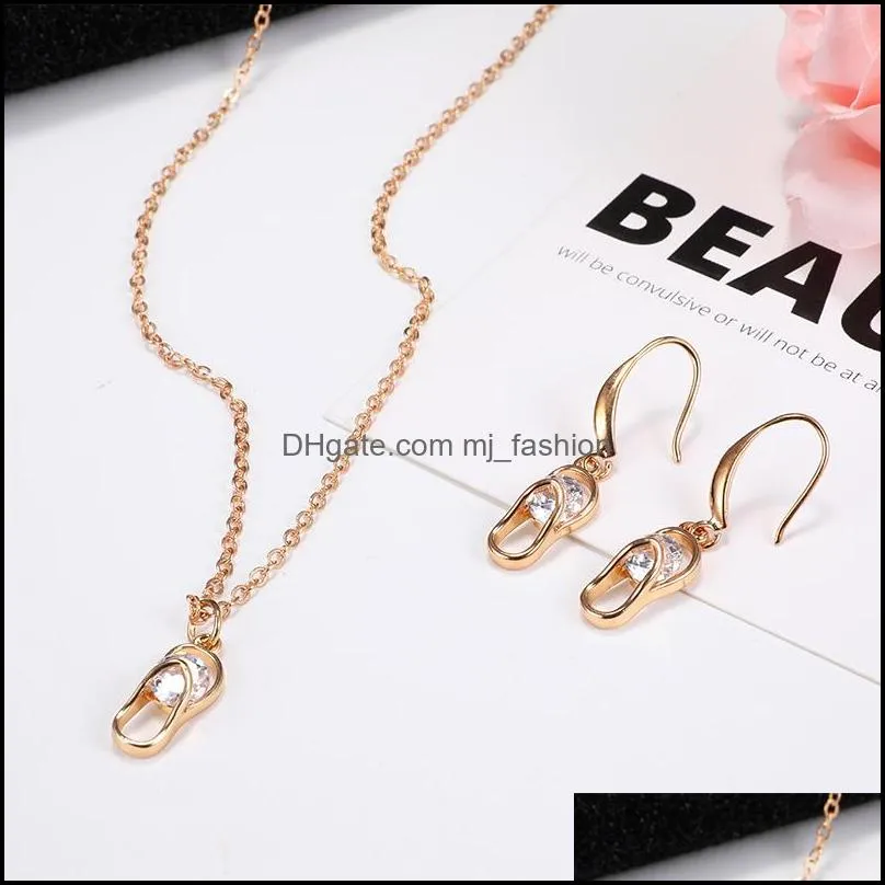  owl dancer love slippers geometric pendant chain necklece earring set for women girl gold silver zircon dangle earring necklece