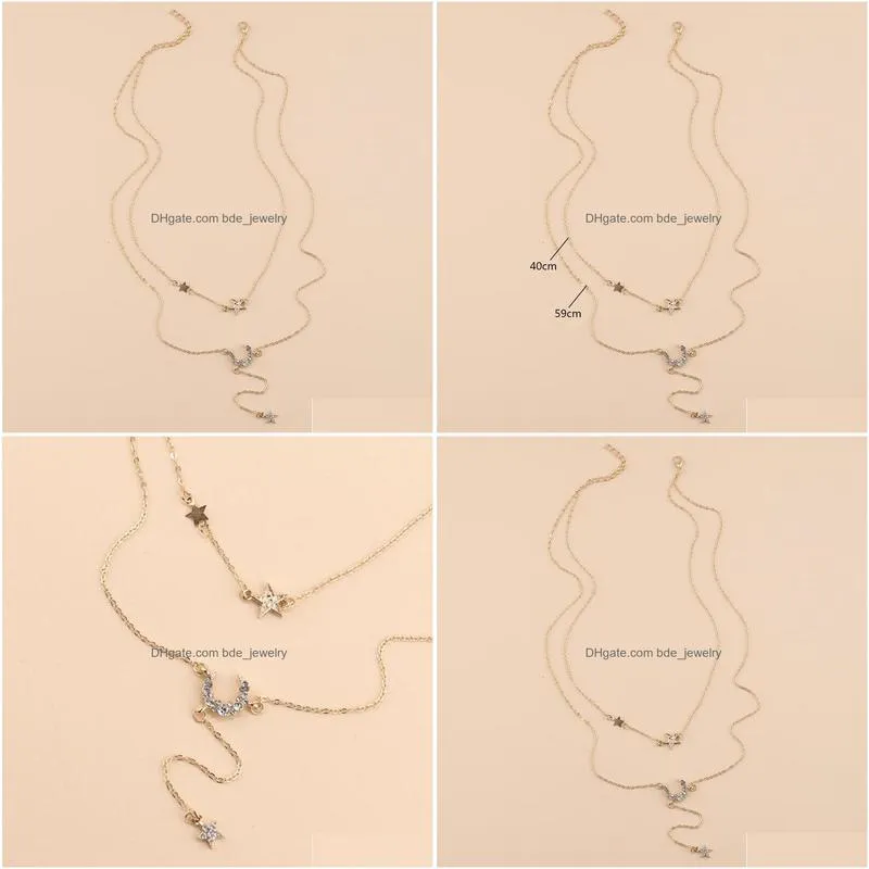 fashion jewelry double layer necklace rhinstone stars moon pendant choker necklaces
