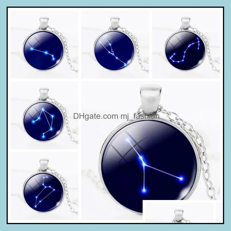  12 zodiac theme pendants necklaces women ladies chokers sweater chain constellation necklaces for fashion jewelry 