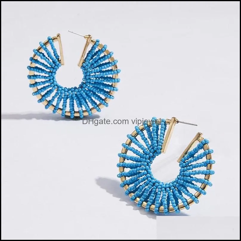 7pair sell fashion creativity bohemian cshaped rice beads handwound braided earrings wild rice bead earrings qmdjb wkqco 842 r2