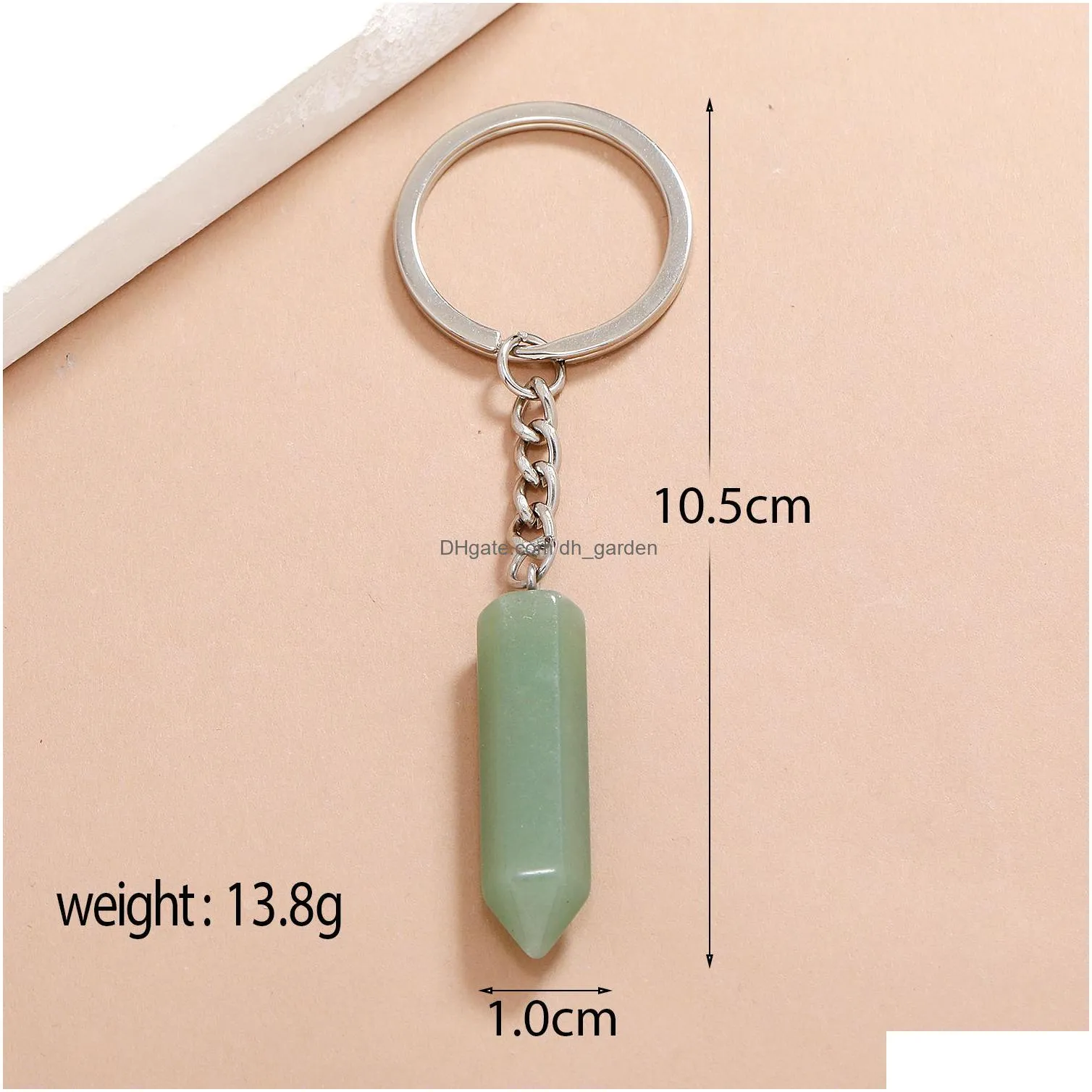 hexagonal column key ring natural stone opal crystal gem keychain for women men personality accessories