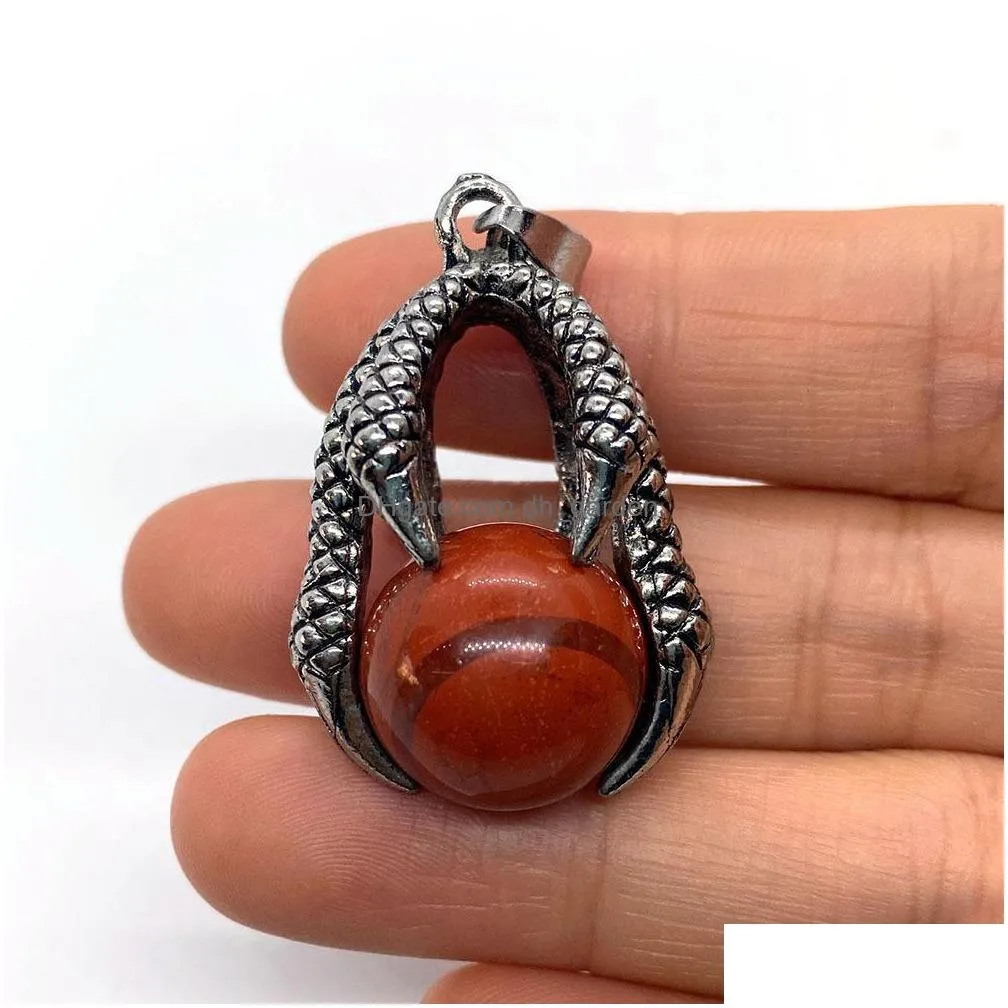dragon claw natural crystal stones charms round tiger eye black onyx rose quartz stone ball charm beads pendants for jewelry making