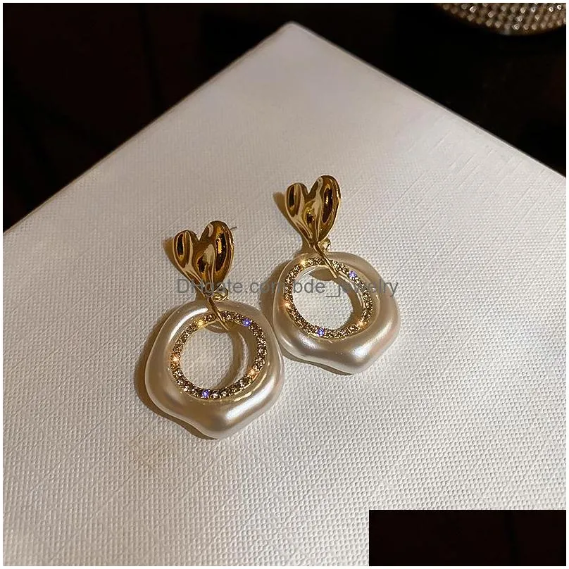 fashion jewelry s925 silver post irregular faux pearl hoop geometric dangle earrings rhinestone heart stud earrings