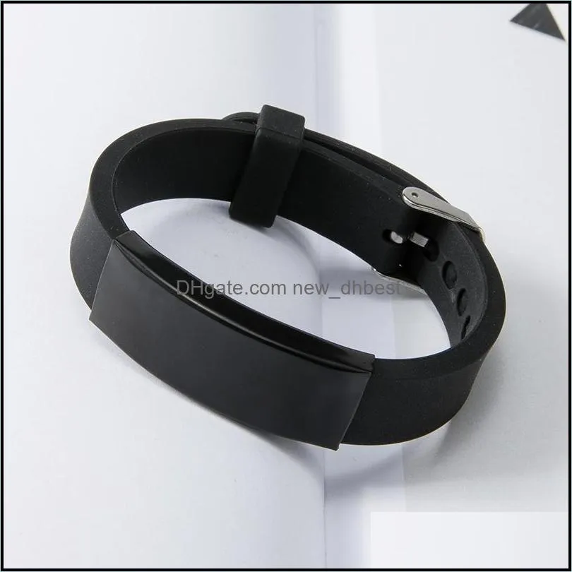 custom id name silicone identification bracelet men punk fashion lovers black engrave logo bracelets for women friends gift