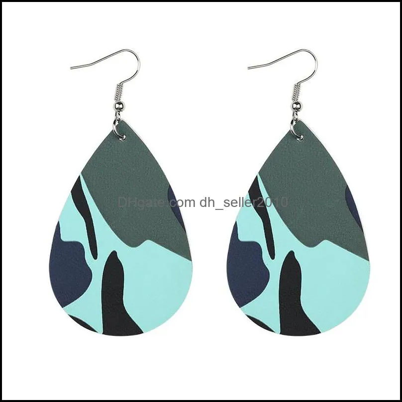 fashion camouflage pu leather printing teardrop dangle earring for women bohemian leopard print drop double side earrings jewelry