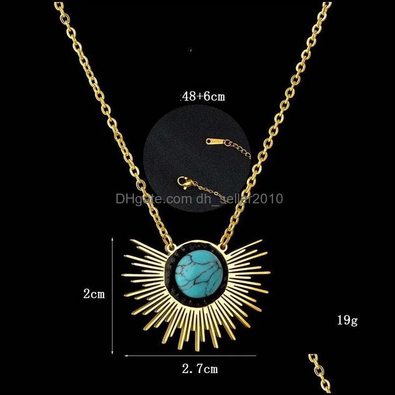  fashion golden stainless steel chain necklace elegant sunflower turquoise necklace high quality jewelry female wholesale
